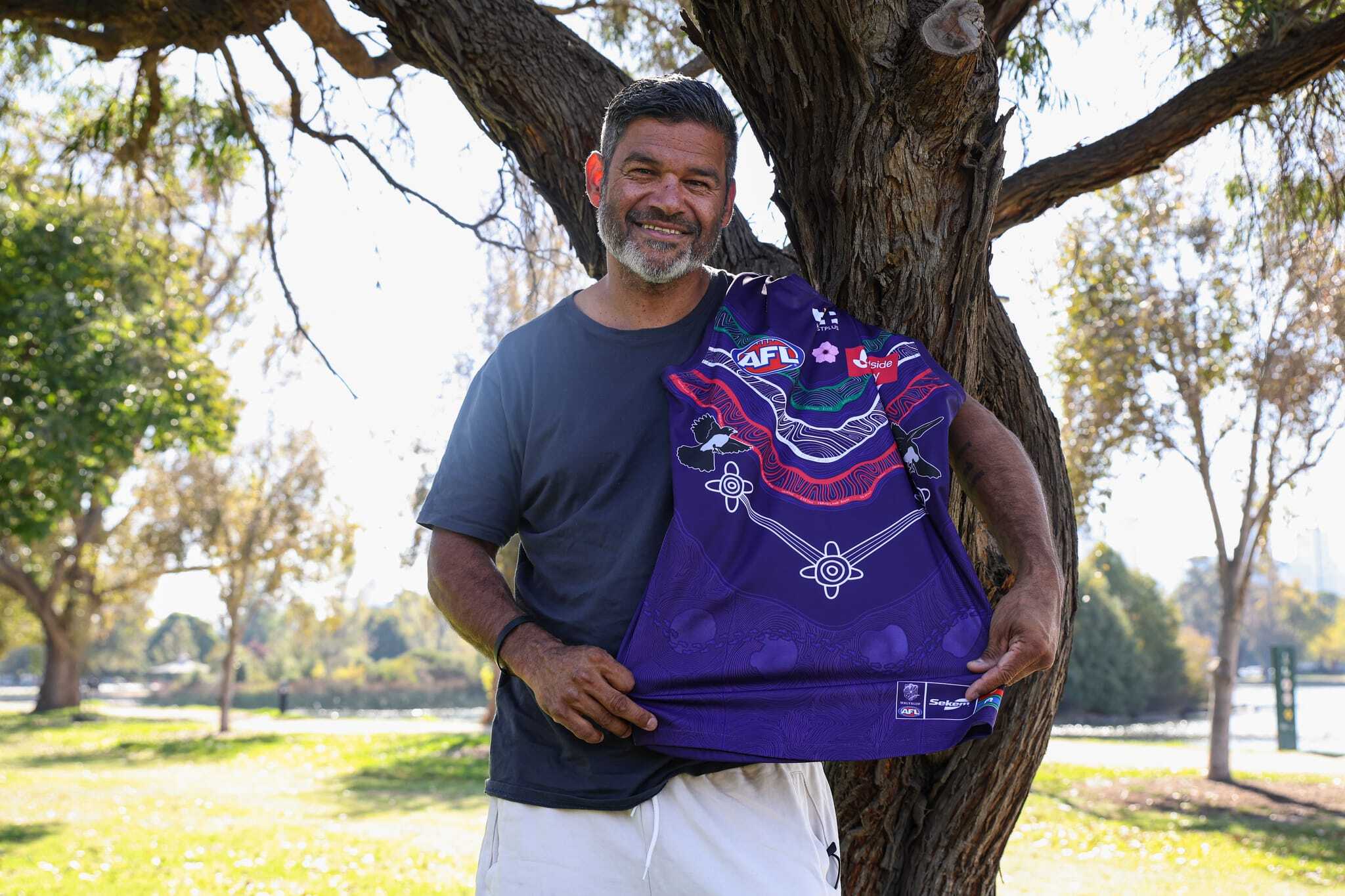 Jeff Farmer with his jumper design Jeff Farmer with his jumper design